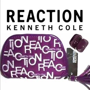 NWT $48 KENNETH COLE REACTION Embroidered Logo Compact Wallet PURPLE Tassel Zip